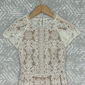 Open Back Nude Lined White Lace Dress